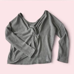 Gray Knotted Women's Waffle Top